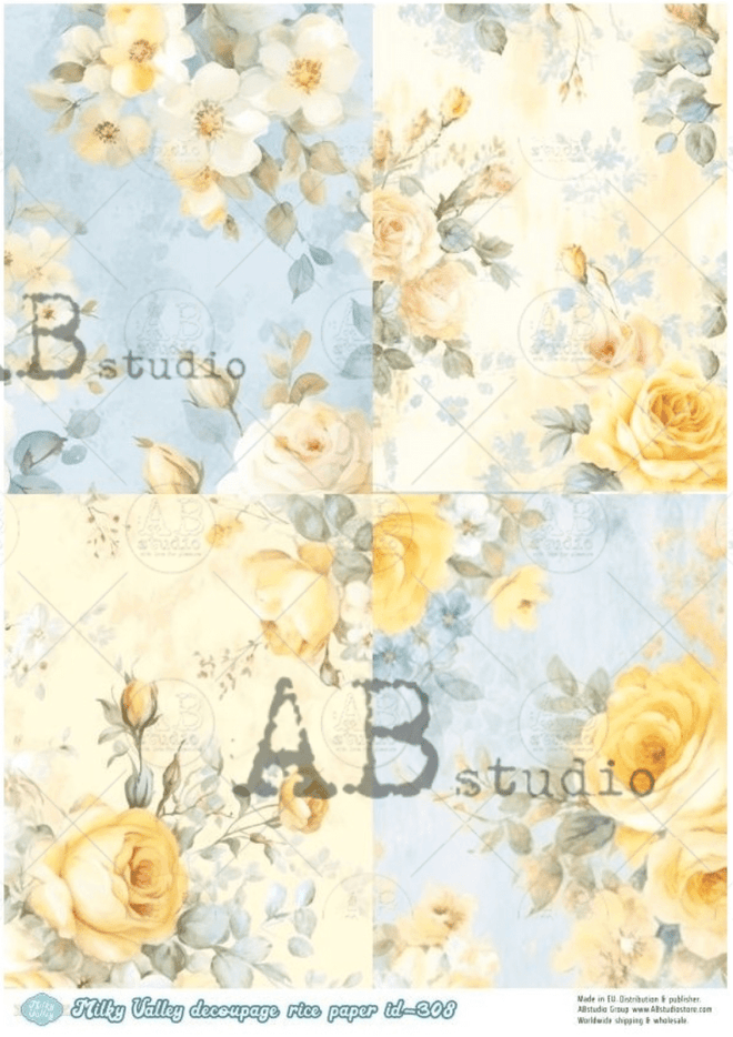 A4 Yellow Rose Quad Milky ID308 - Decoupage Central