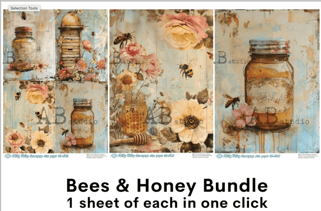 Bees and Honey Bundle: All 3 A4 designs in one click - Decoupage Central
