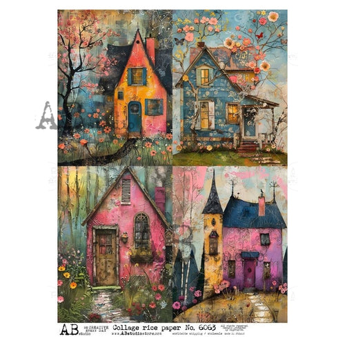 A4 Colorful Cottage Rice Paper for Decoupage AB Studios 6063