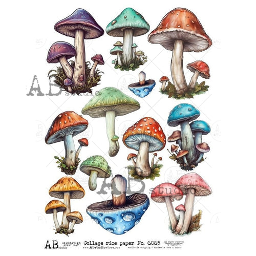 A4 Colorful Shrooms Rice Paper for Decoupage AB Studios 6065