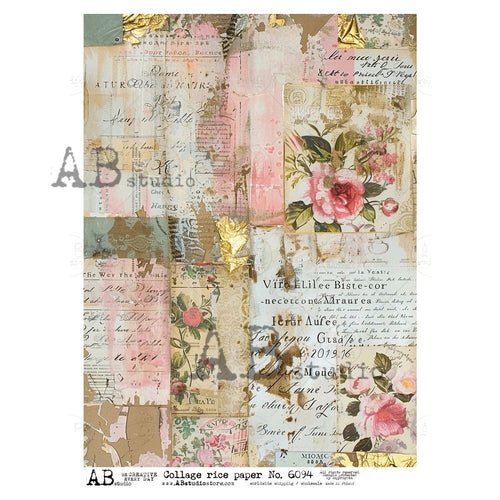 A4 Shabby College Rice Paper for Decoupage AB Studios 6094