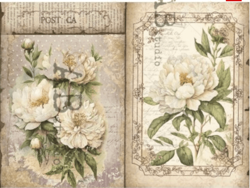 Cream Cottage Floral Duo Rice Paper AB Studios ID74 - Decoupage Central