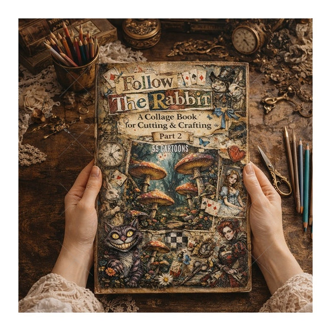 AB Studios Follow the Rabbit Cut & Collage Book Part 2 journaling/cardmaking/crafting 50 pages