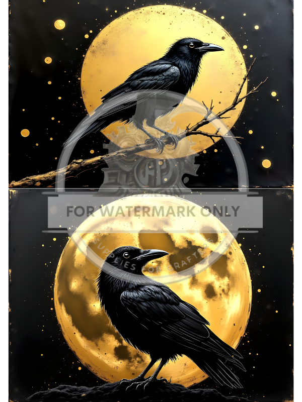 A4 Moonlit Crow Duo Decoupage Rice Paper DC870