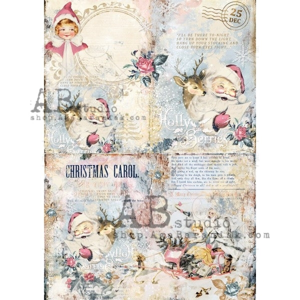 A4 Ole Shabby Santa Christmas Rice Paper, AB Studios 0366