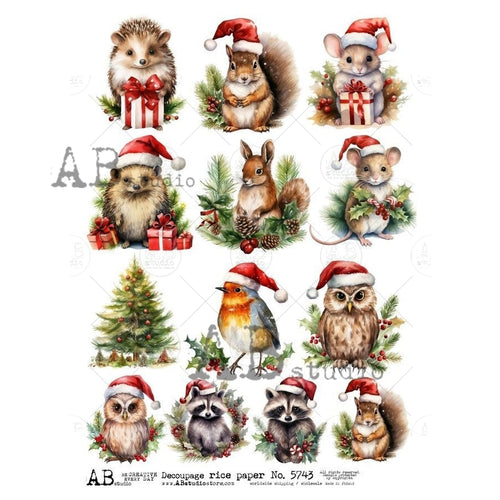 A4 AB Christmas Wild nimals Rice Paper 5743