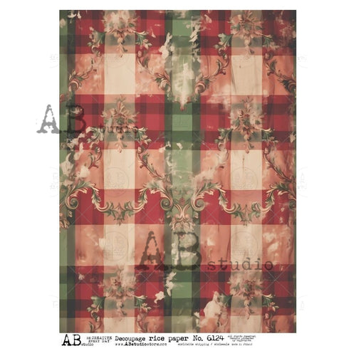 A4 Rustic Plaid Washed Rice Paper for Decoupage AB Studios 6124