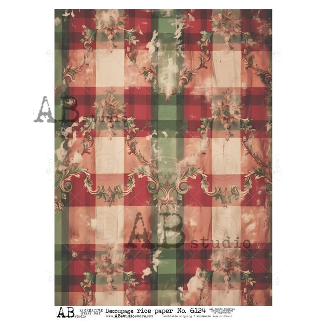 A4 Rustic Plaid Washed Rice Paper for Decoupage AB Studios 6124