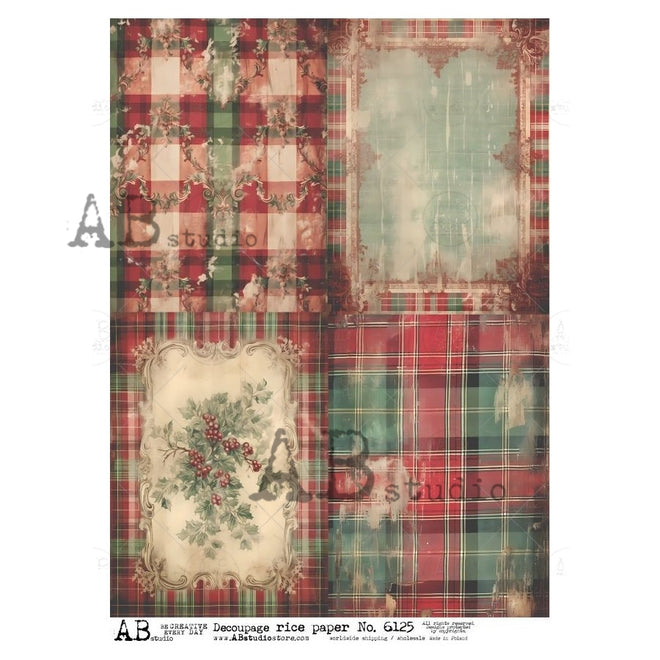 A4 Rustic Plaid Quad Rice Paper for Decoupage AB Studios 6125