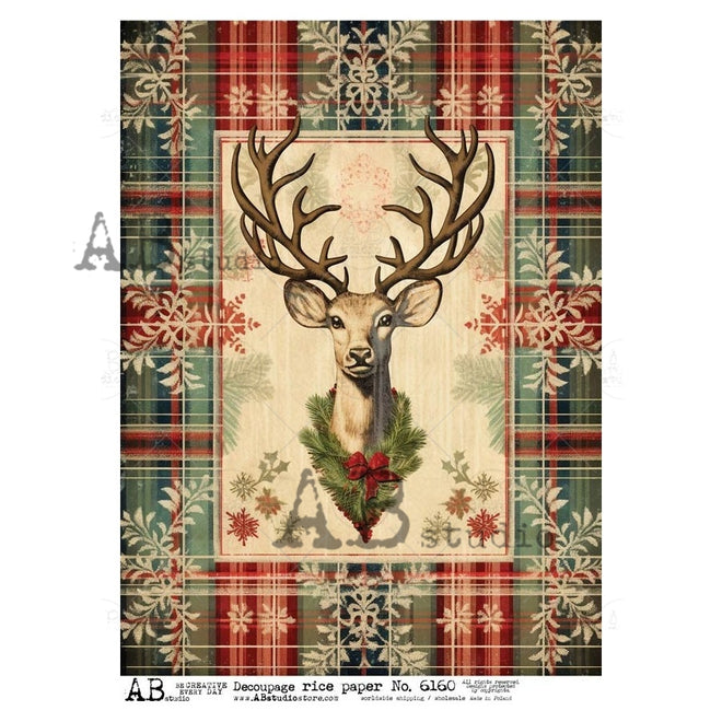 A4 Plaid Stag Rice Paper for Decoupage AB Studios 6160