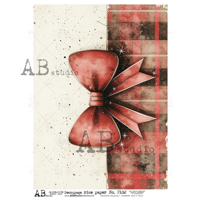 A4 Christmas Bow Rice Paper for Decoupage AB Studios 7182