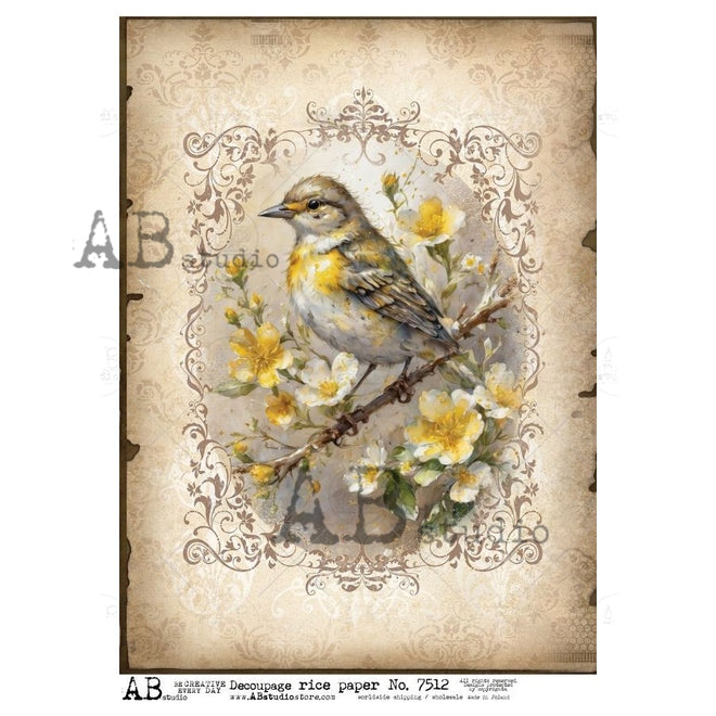 A4 Vintage Bird on Lace AB Studios 7512