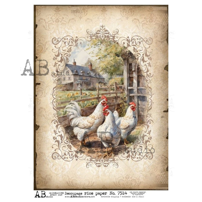 A4 Vintage Hens on Lace AB Studios 7514