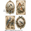 A4 AB 8069 Woodland Christmas Bird Portraits Rice Paper