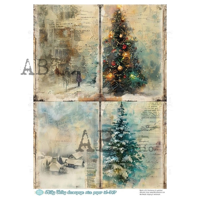 A4 Winter Ledger trees Rice Paper AB Studios Milky 767