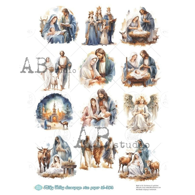 A4 Silent Night Nativity Multi Rice Paper AB Studios Milky 793
