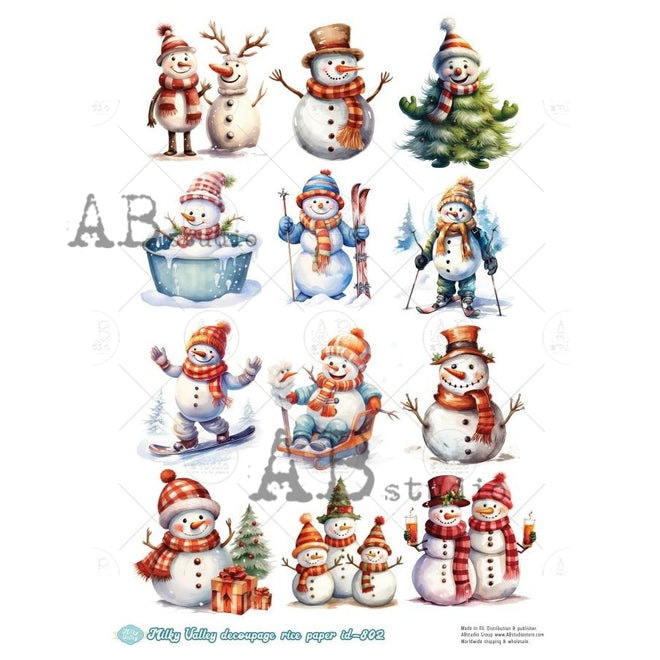 A4 Milky When Snowmen Frolic Multi Rice Paper AB Studios Milky 802
