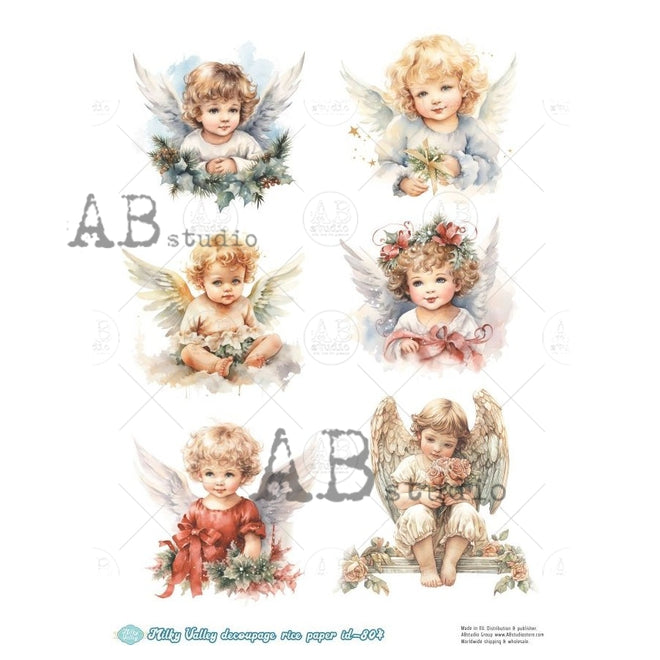 A4 Milky 6 Children at Christmas Multi Rice Paper for Decoupage, Ornaments,  AB Studios Milky 804