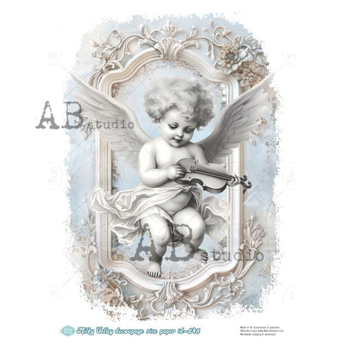 A4 Milky Angel with Violin Rice Paper for Decoupage AB Studios Millky 846