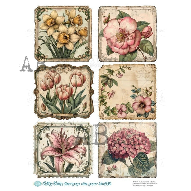 A4 Milky 942 Vintage Garden Tiles Rice Paper for Crafts