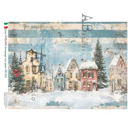 A4 Rustic Christmas Village with Stripes Carte Italiano 226