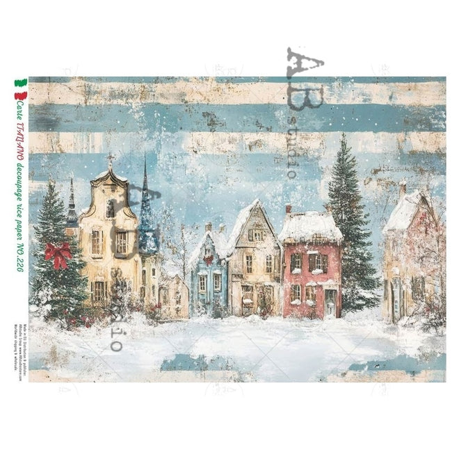 A4 Rustic Christmas Village with Stripes Carte Italiano 226