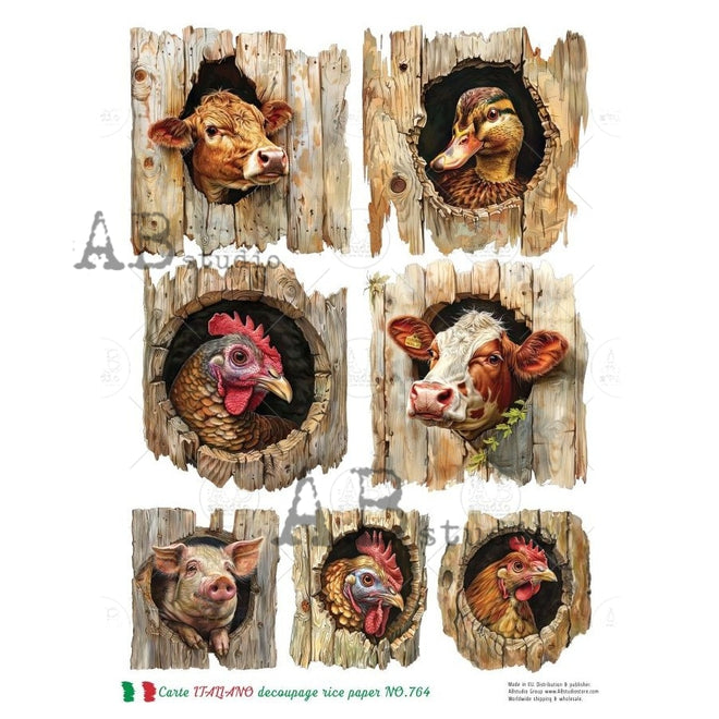 A4 Carte 764 Barnyard Windows Rice Paper