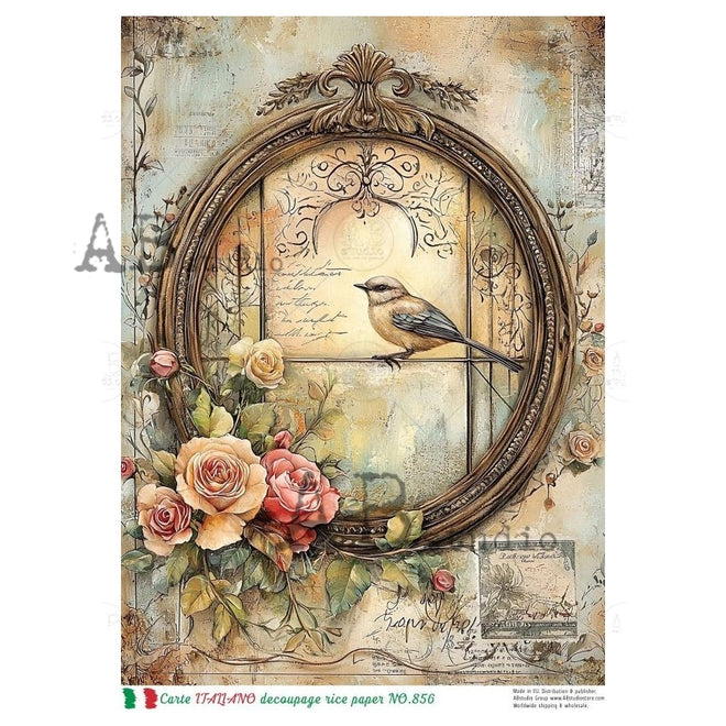 A4 Carte 856 Grand Frame Garden BirdRice Paper