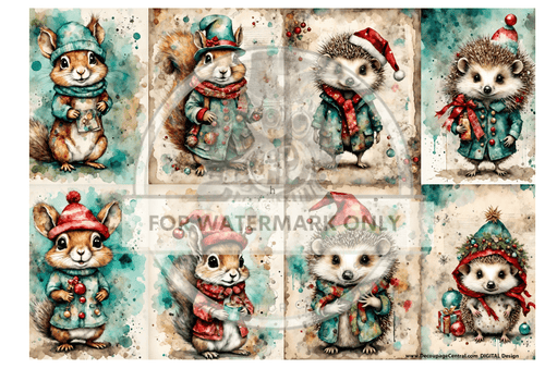 DIGITAL Christmas Hedgehogs & Squirrels Instant Download - Decoupage Central