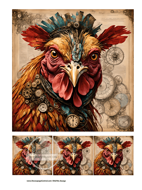 DIGITAL IMAGE: Battle Rooster Instant Download - Decoupage Central
