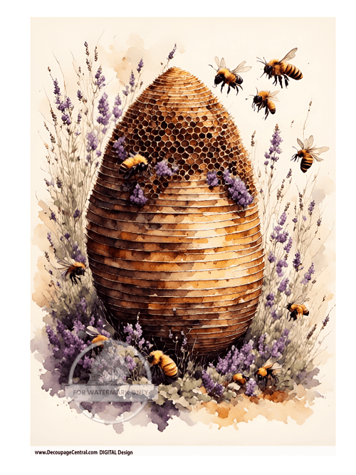 DIGITAL IMAGE: Bee Hive Instant Download - Decoupage Central