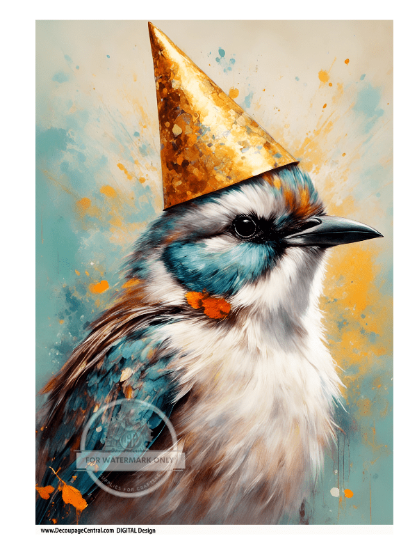 DIGITAL IMAGE: Birthday Bird Instant Download - Decoupage Central