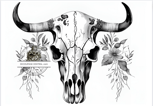 DIGITAL IMAGE: Black and White Skull Instant Download - Decoupage Central