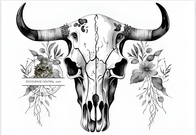 DIGITAL IMAGE: Black and White Skull Instant Download - Decoupage Central