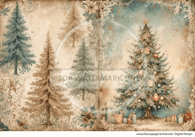 DIGITAL IMAGE: Boho Christmas Tree Duo Instant Download - Decoupage Central