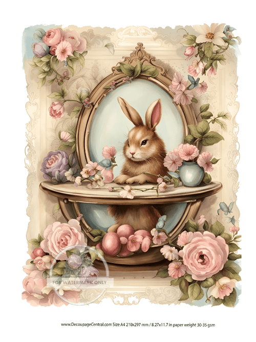 DIGITAL IMAGE: Bunny at the table Instant Download - Decoupage Central