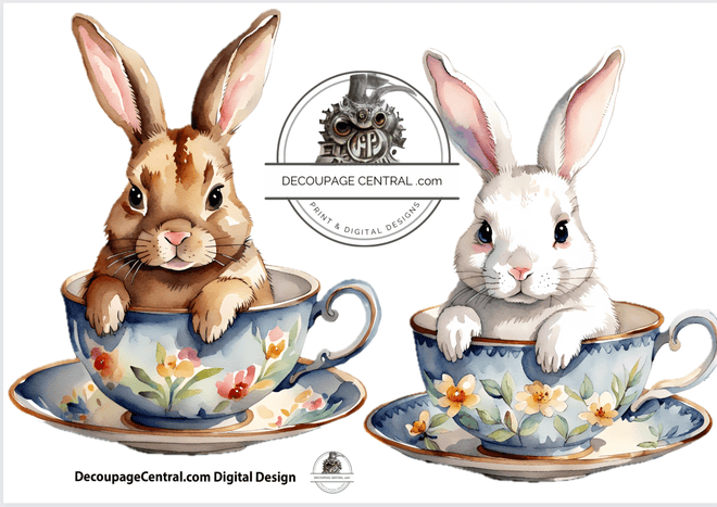 DIGITAL IMAGE: Bunny in a Tea Cup Instant Download - Decoupage Central