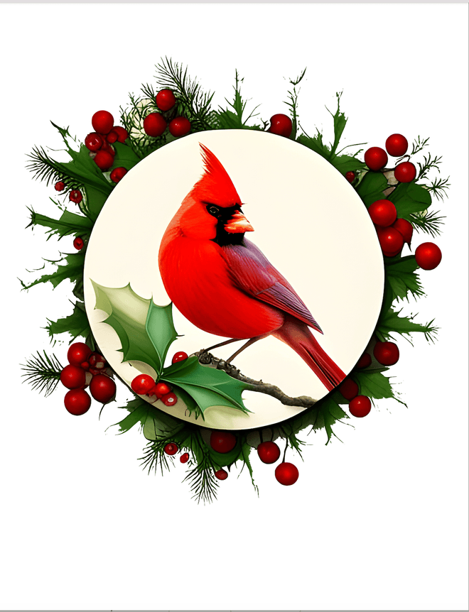 DIGITAL IMAGE: Cardinal in Wreath. Instant Download - Decoupage Central