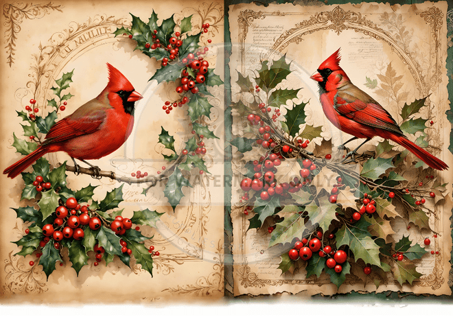 DIGITAL IMAGE: Christmas Cardinal Duo Instant Download - Decoupage Central