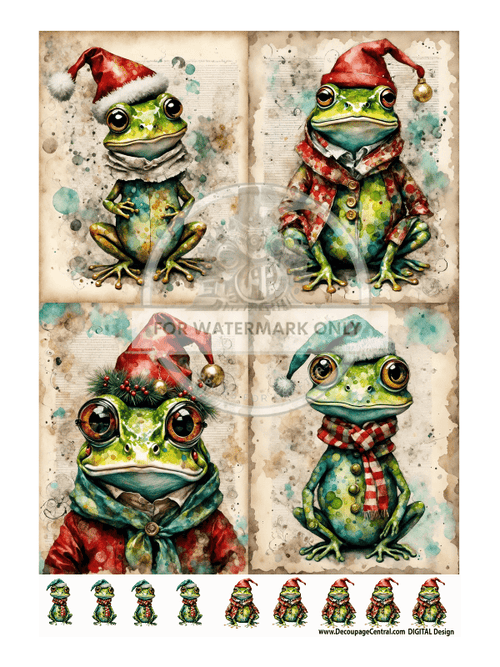DIGITAL IMAGE: Christmas Frogs Instant Download - Decoupage Central