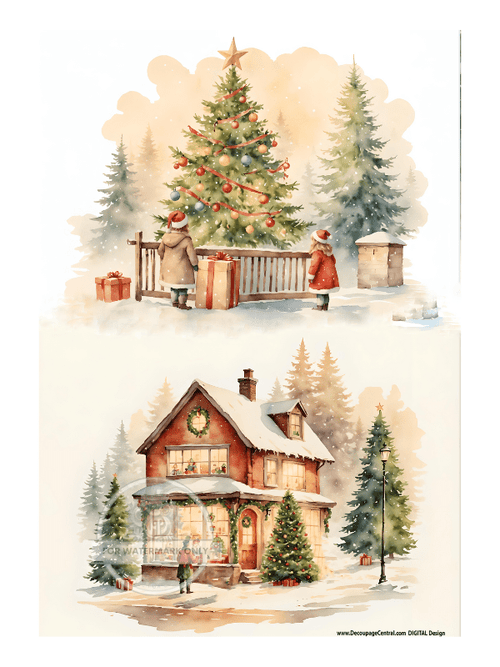 DIGITAL IMAGE: Christmas Scene. Instant Download - Decoupage Central