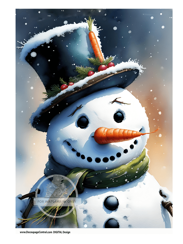 DIGITAL IMAGE: Christmas Snowman Portrait Instant Download - Decoupage Central