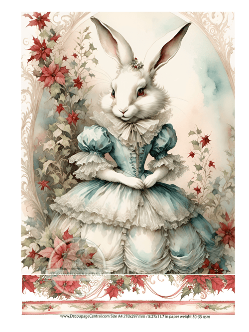 DIGITAL IMAGE: Christmas Victorian Bunny. Instant Download - Decoupage Central