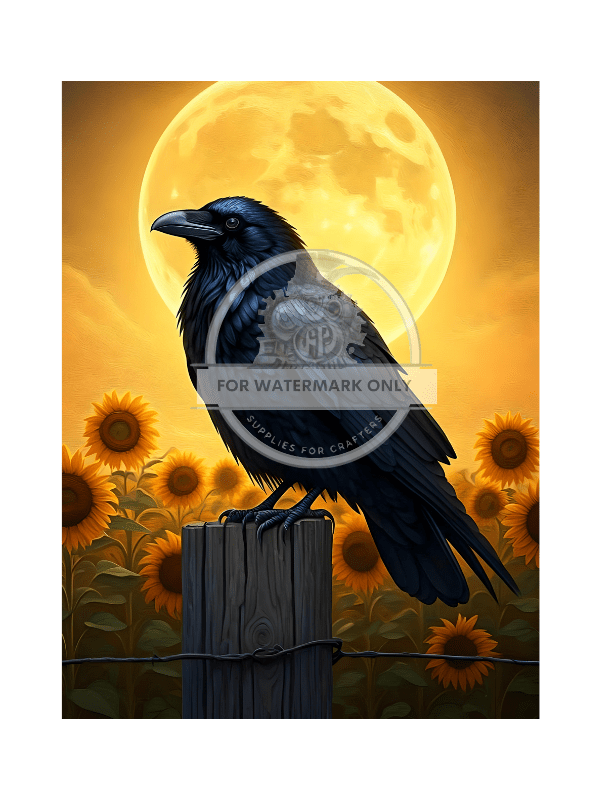 DIGITAL IMAGE: Crow in the flowers. Instant Download - Decoupage Central
