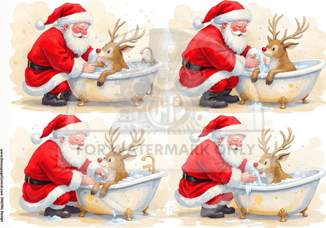 DIGITAL IMAGE: Digital Reindeer Bathtime - Decoupage Central