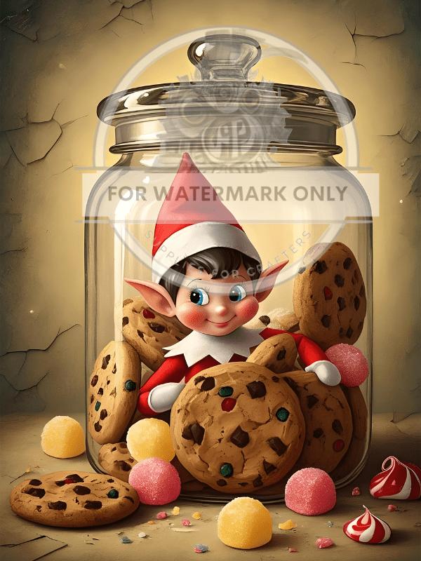 DIGITAL IMAGE: Elf in the Cookies Jar Instant Download - Decoupage Central