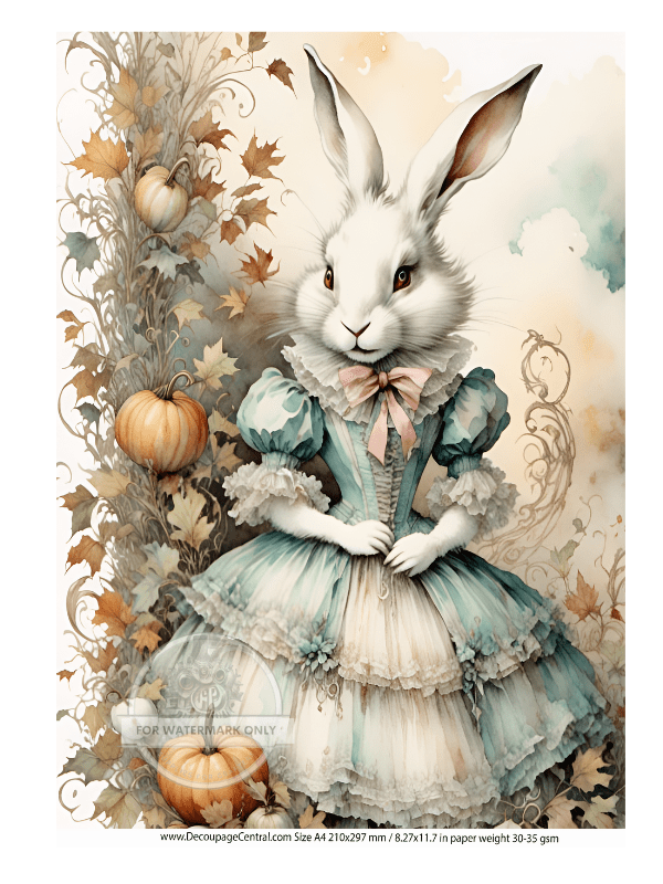 DIGITAL IMAGE: Fall Victorian Bunny Instant Download - Decoupage Central