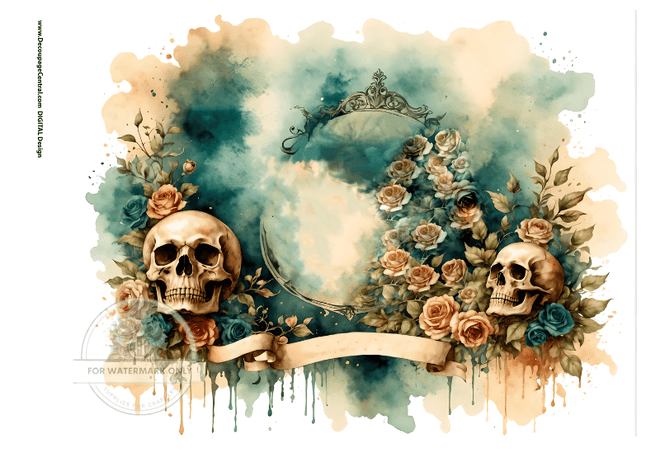 DIGITAL IMAGE: Flower Skulls Instant Download - Decoupage Central