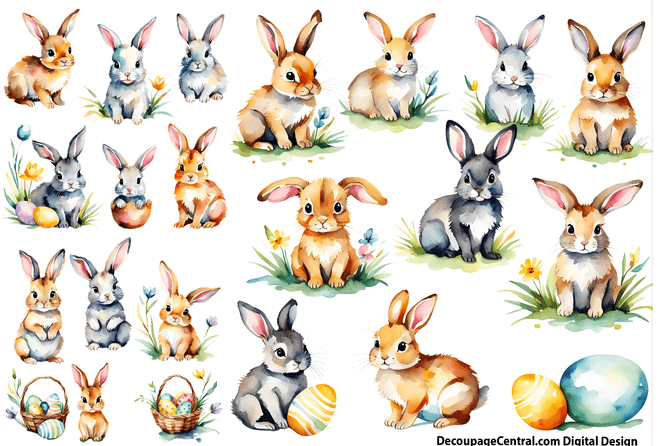 DIGITAL IMAGE: Fluffle of Bunnies Instant Download - Decoupage Central