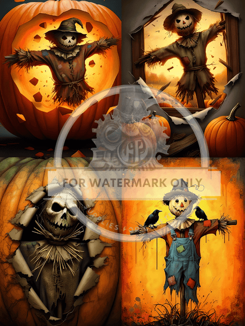 DIGITAL IMAGE: Halloween Scarecrow Quad Instant Download - Decoupage Central